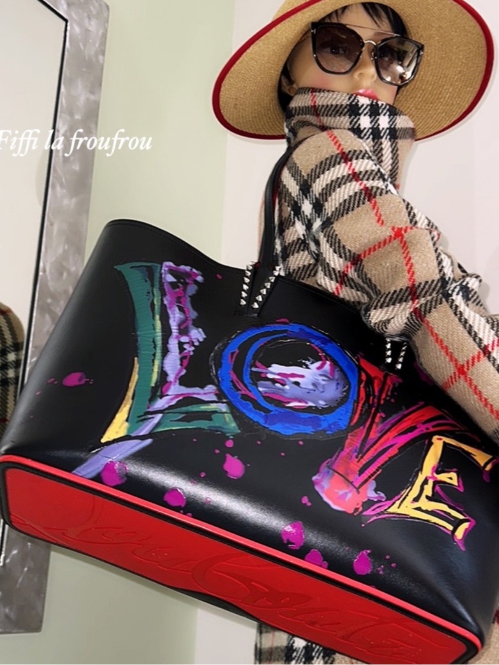 Black Painted 'LOVE' Tote Bag with Pink Trim - Picture 2 of 10